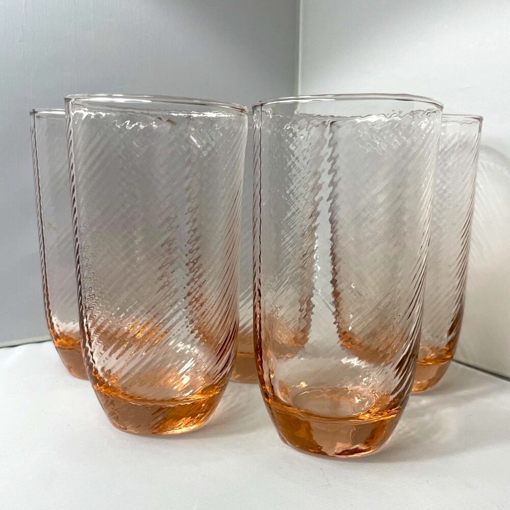 Vintage Optic Swirl Glasses Set of 5 Pink Iced Tea Water Thick Bottoms